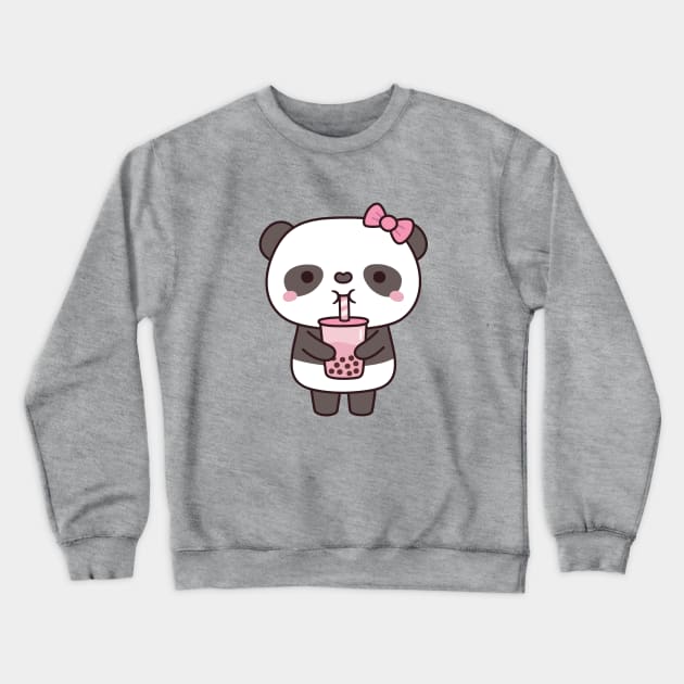 Cute Girl Panda Drinking Bubble Milk Tea Crewneck Sweatshirt by rustydoodle